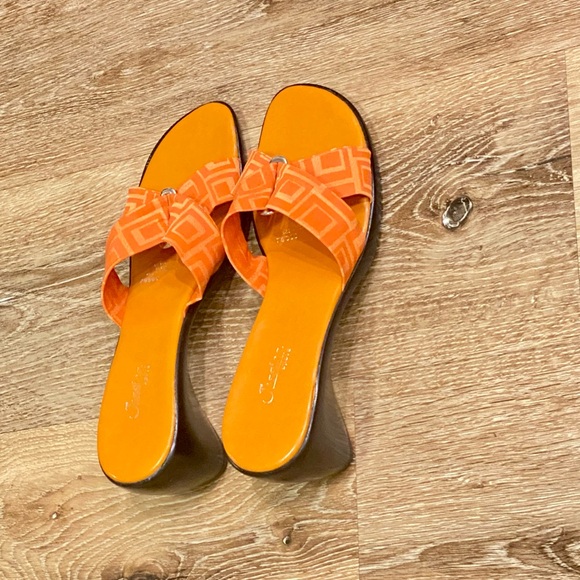 90’s Funky Orange Silver Buckle Slip On Platform Sandals, great condition. - Picture 5 of 7